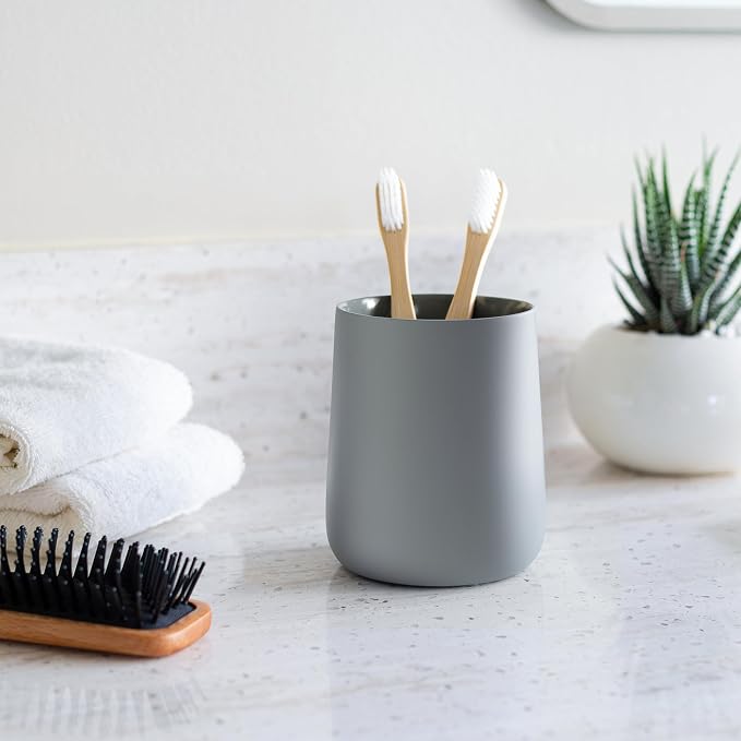 Matte Gray Toothbrush and Toothpaste Holder and Cup - Image 7