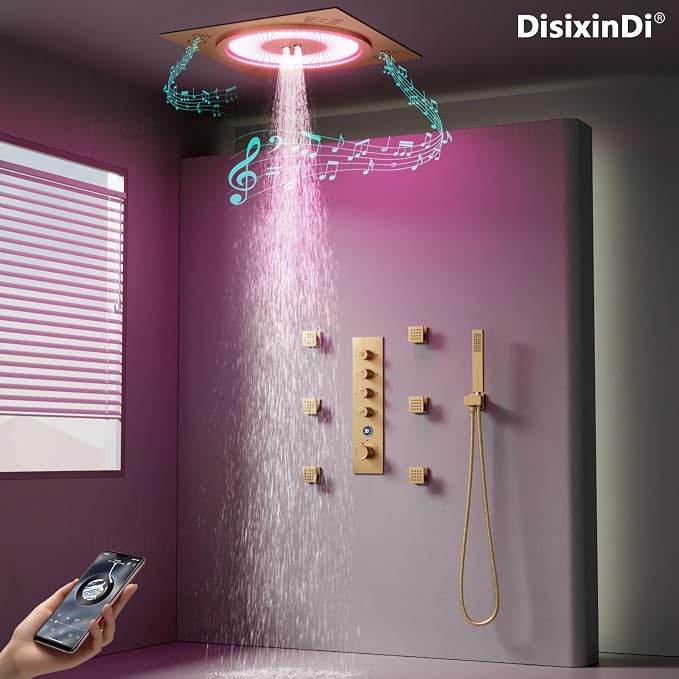 20 Inch Ceiling LED Square Music Rain Shower Head - Image 7