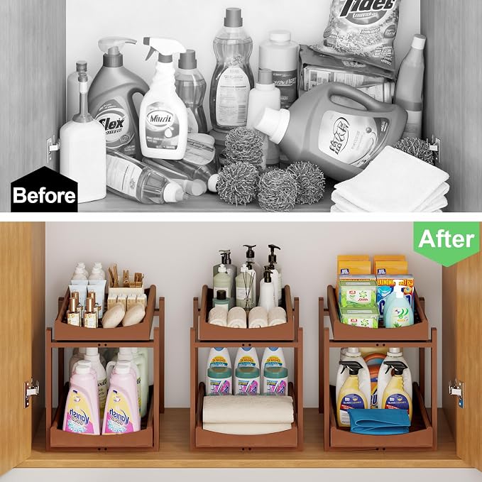 Bamboo Under Sink Organizer and Storage, 2 Pack Pull Out Cabinet Organization - Image 8