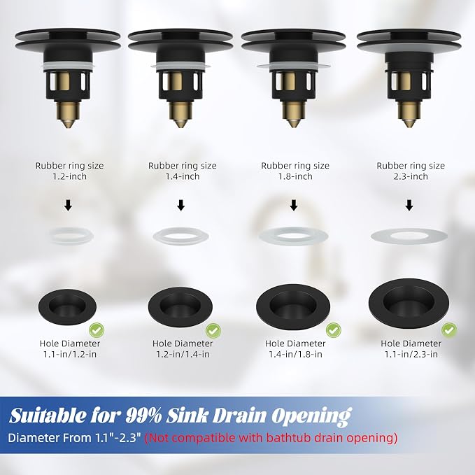 Hibbent All Metal 2 in 1 Bathroom Sink Stopper, Universal Pop Up Drain Strainer - Image 8