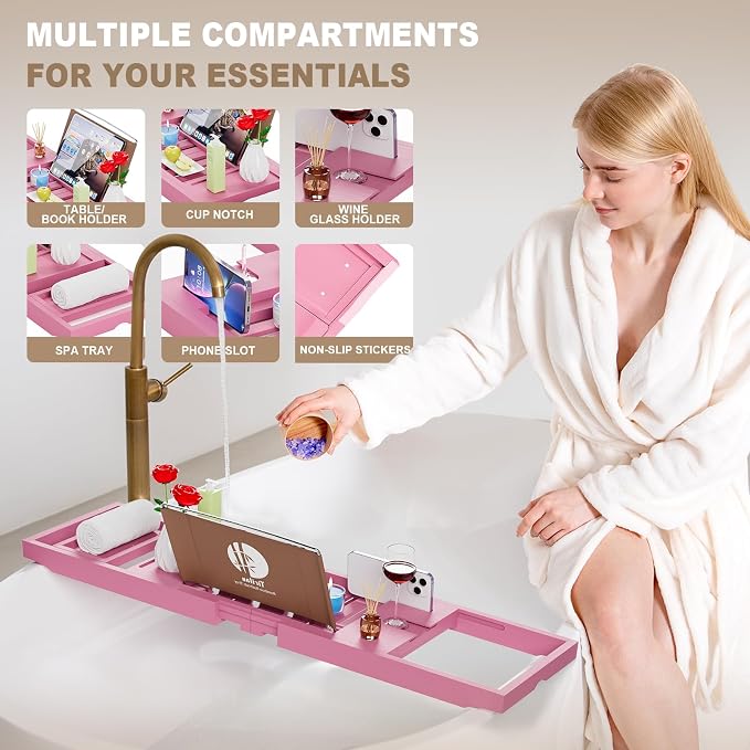 Yirilan Foldable Bathtub Caddy, Expandable Bath Caddy Tray, Unique House - Image 3