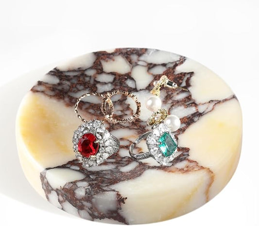 Koville Luxury Italy Calacatta Viola Marble Jewelry Dish, Small Round Trinket by Koville