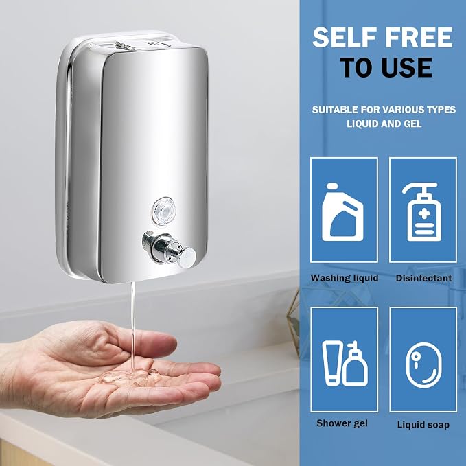 34 oz/1000ml Stainless Steel Commercial Soap Dispenser Wall Mount, Hand Soap - Image 4