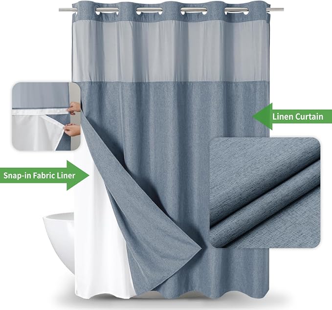 No Hooks Needed Linen Textured Shower Curtain - Image 2