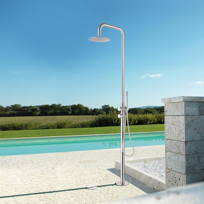 Freestanding Outdoor Shower Kit, 316 Marine Grade Stainless Steel Outside by Tomfaucet