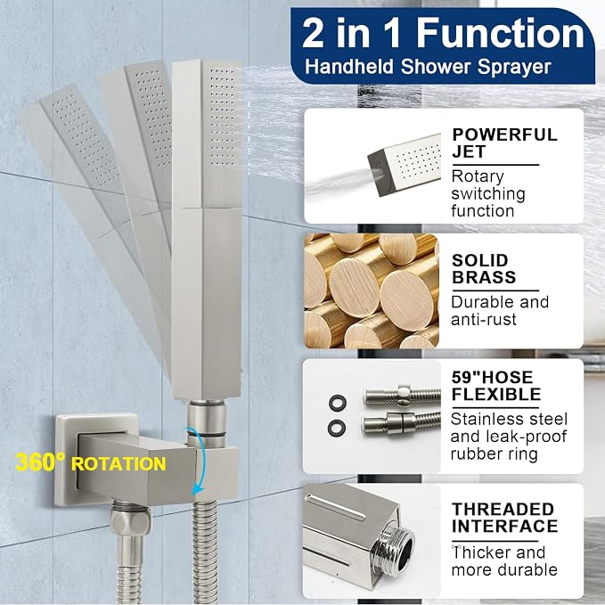 Dual Shower Heads System 16"x32" Ceiling Mount Rainfall and 6" Wall Mounted - Image 6