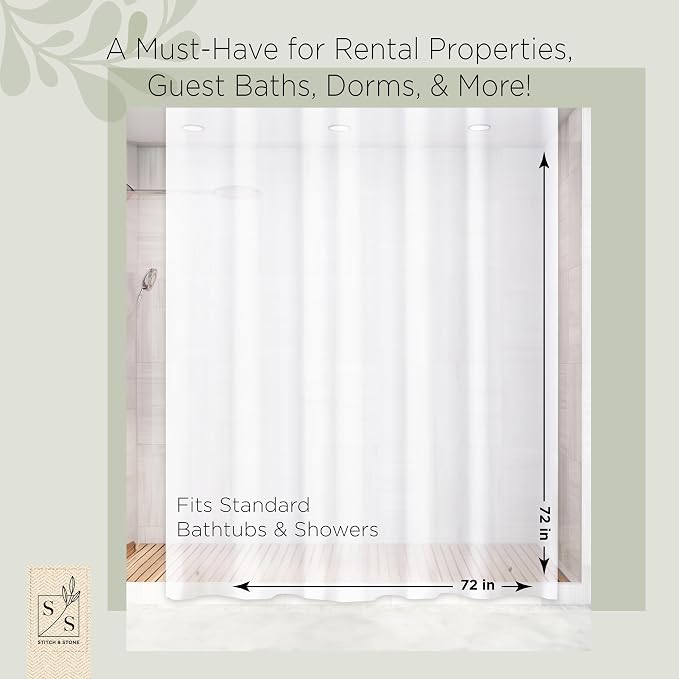 Stitch & Stone Shower Curtain Liner, Premium Heavyweight Durable Waterproof 8g - Image 2