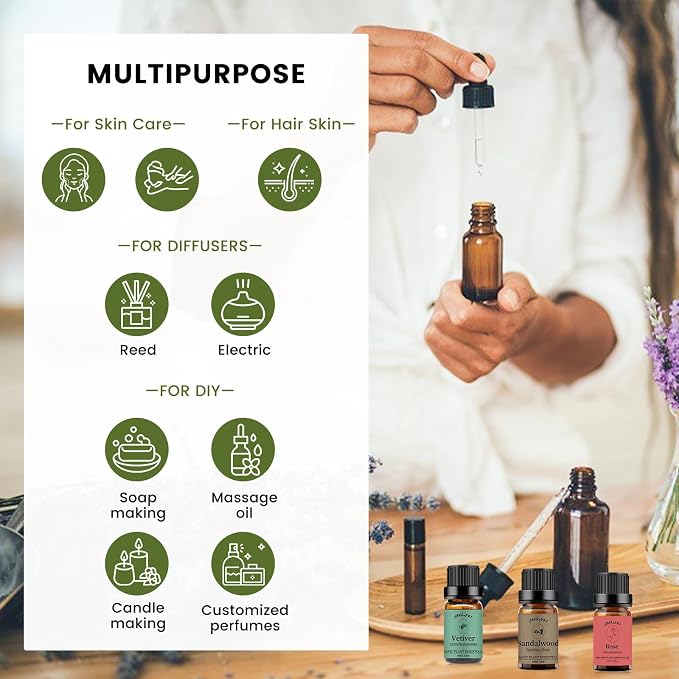 yethious 3 Pack Rose Sandalwood Vetiver Essential Oil Set Organic Pure - Image 5