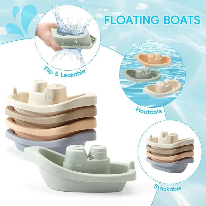 Baby Bath Toys for Kids Ages 1-3, Silicone Bath Toy and Bath Boats Spoons - Image 5