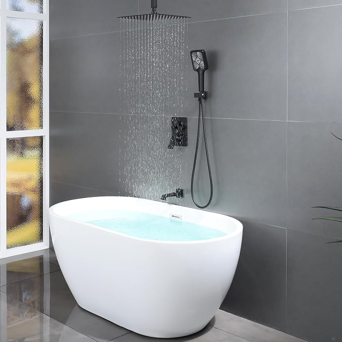Bathtub Shower Faucet Set with Pressure Balance Valve, Matte Black - Image 2