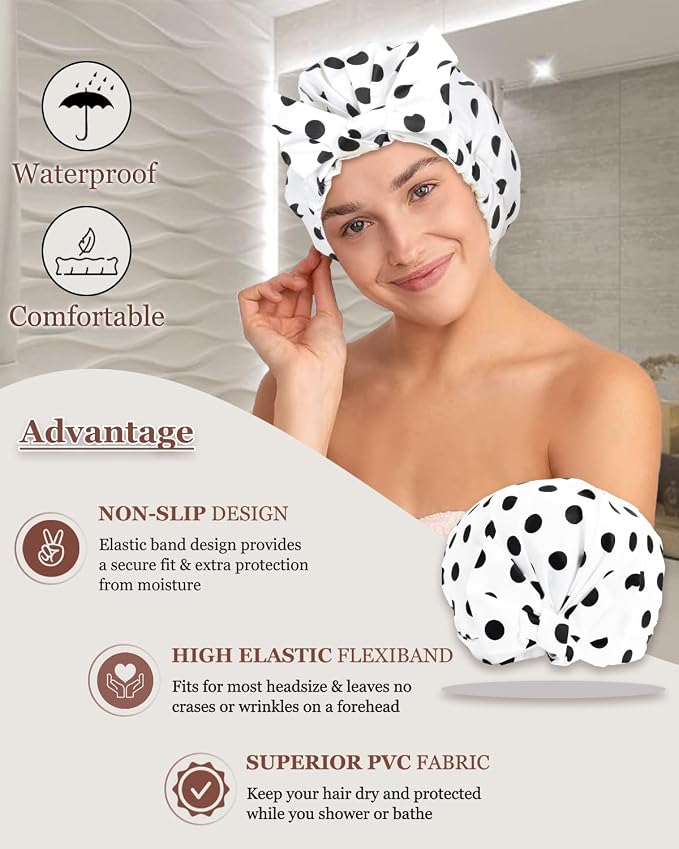 Shower Cap Luxury Shower Caps for Women Reusable Waterproof Large Hair Cap for - Image 2