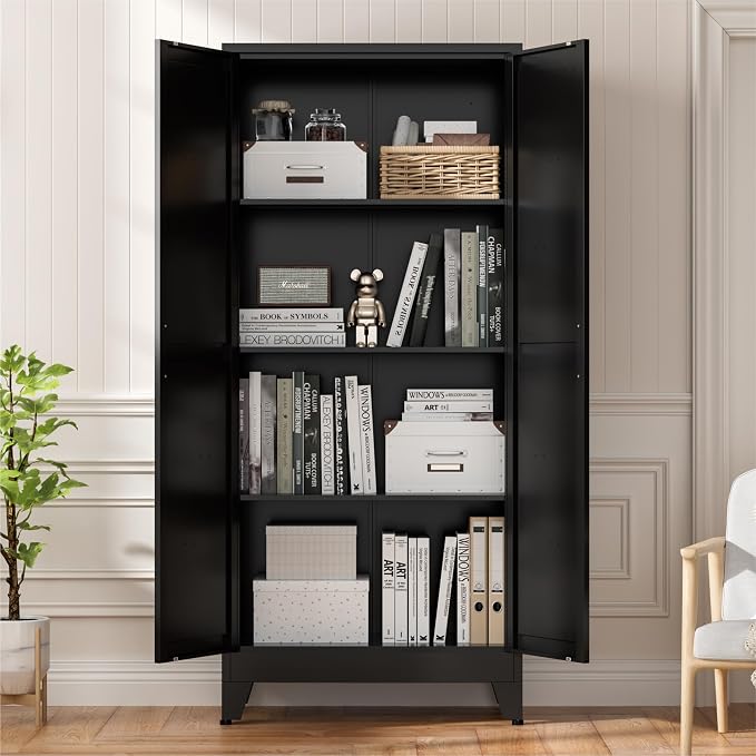 61" Black Metal Storage Cabinet, Farmhouse Pantry Cabinet - Image 4