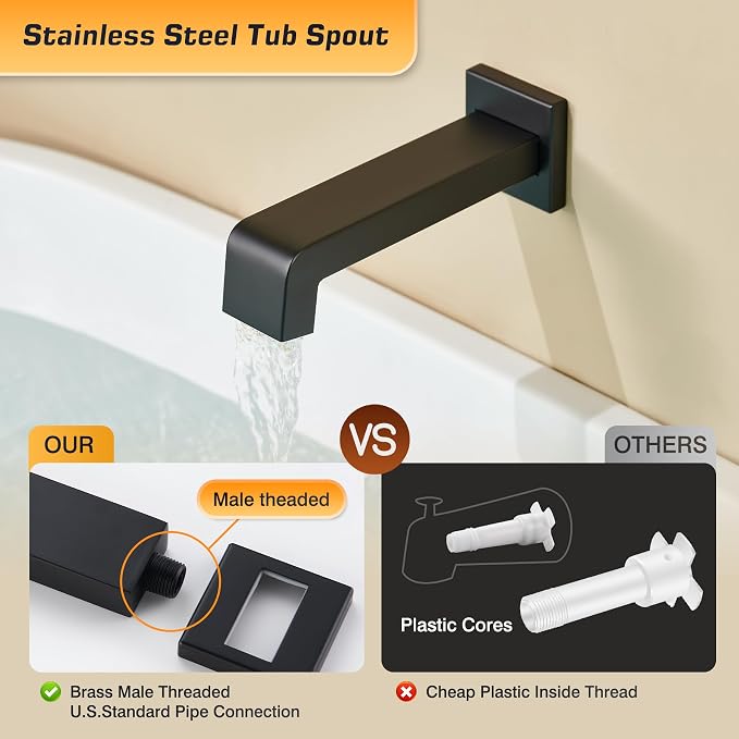 shower system with tub spout and 12 Inch Rain Shower Heads with Handheld Spray - Image 6