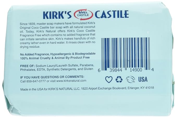 Kirk's Coco Castile Soap, Fragrance Free - Image 2