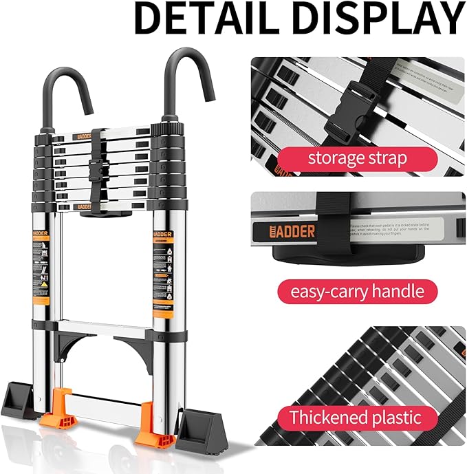 Telescoping Ladder, with Stable Hook and stabilizer barand, 10.5 FT Extension - Image 4