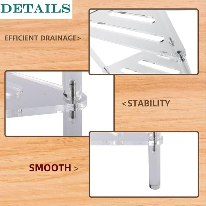 Corner Shower Caddy, 2 Tier Acrylic Bathroom Corner Shelf Clear Standing Shower - Image 3