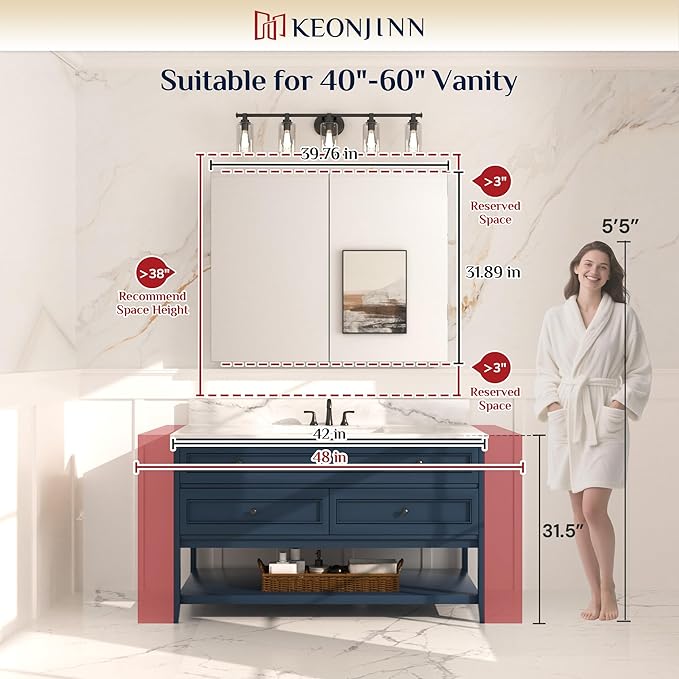Keonjinn 40 x 32 Inch Large Medicine Cabinet Mirror, Assembly Required - Image 6