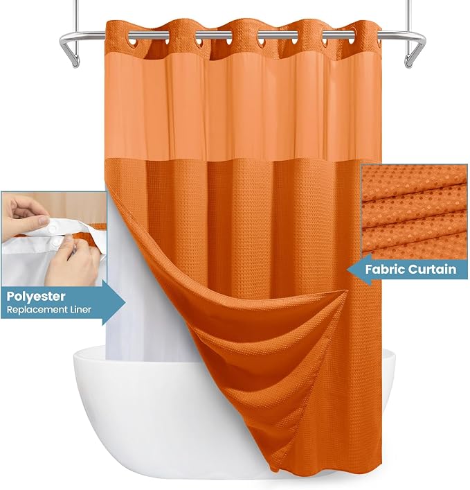 Burnt Orange No Hook Shower Curtain - Image 4