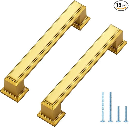 Ravinte Hardware 15 Pack Brushed Brass Cabinet Pulls, 3-3/4 Inch Hole Center by RavinteHardware