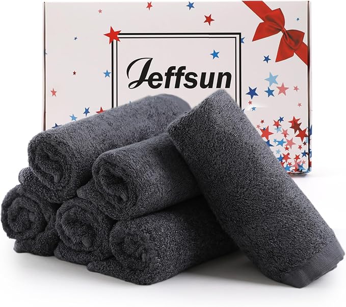 Face Towels 6 Pack, 13x13 inch Extra Large Grey Wash Cloths on Sensitive Skin by Jeffsun