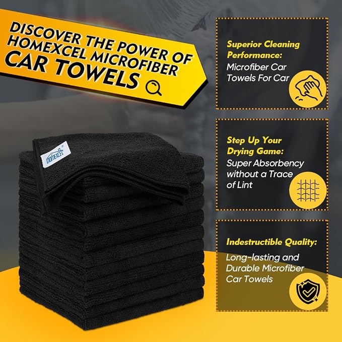 HOMEXCEL Black Microfiber Cleaning Cloth 20 Pack 11.5 x 11.5 inch Microfiber - Image 2