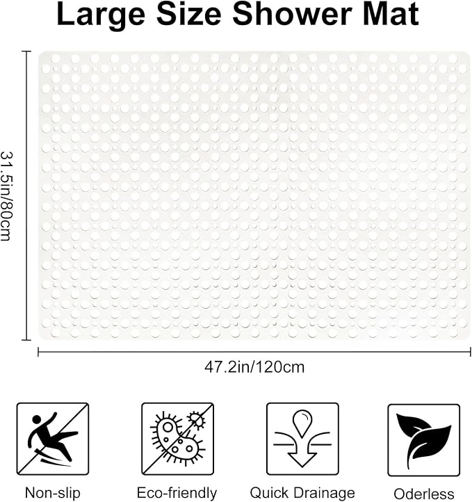Non Slip Shower Mat with Suction Cups, 31.5x47.2 Inch Quick Drain TPE Anti Slip - Image 2