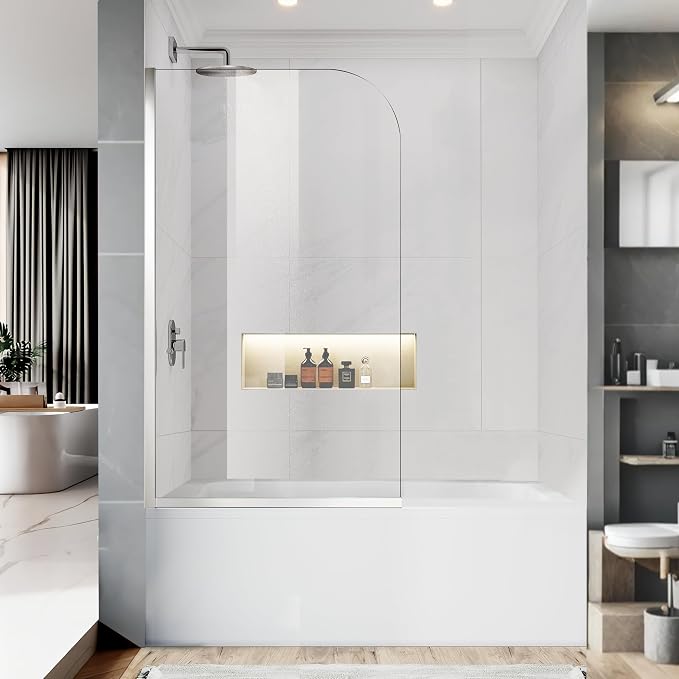 Bathtub Shower Glass Panel, Simple Shower Door Panel Easy to Install by PHMUNY