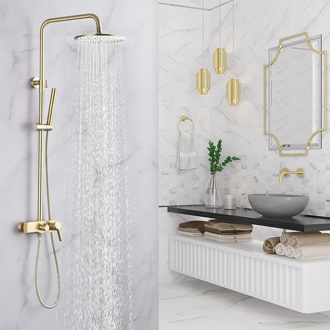 Brushed Gold Exposed Shower System by Chalirs