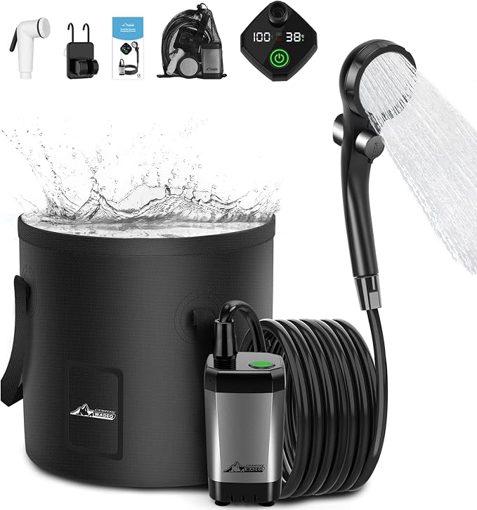 WADEO Portable Camping Shower, 6000mAh Rechargeable Shower Pump, Filtered by WADEOmakeyourlifebetter
