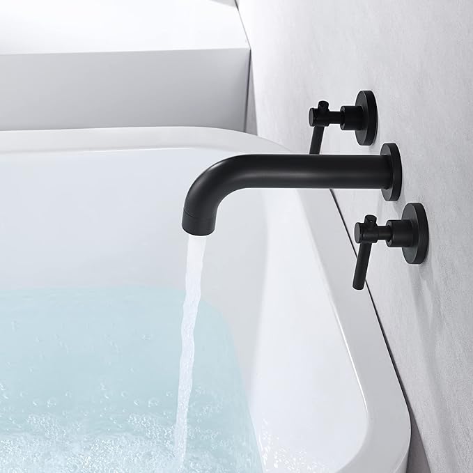 SUMERAIN Matte Black Bath Tub Faucet Set Wall Mount Bathtub Filler Two Handle - Image 6