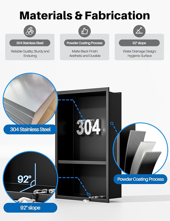 Black LED Shower Niche Stainless Steel 304 - Image 5