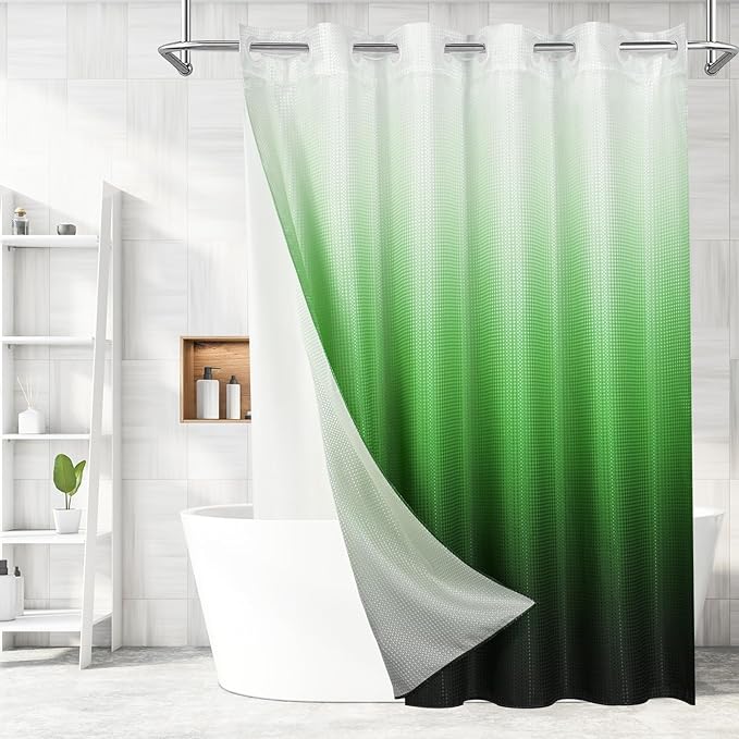 MitoVilla Emerald Green Ombre Long Shower Curtain Liner Set 72 x 80, No Hooks by MitoVilla