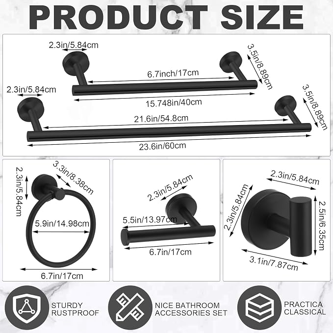 Gisafai 30 Pcs Bathroom Hardware Set, 23.6 Inch Brushed Towel Bar Ring Toilet - Image 2