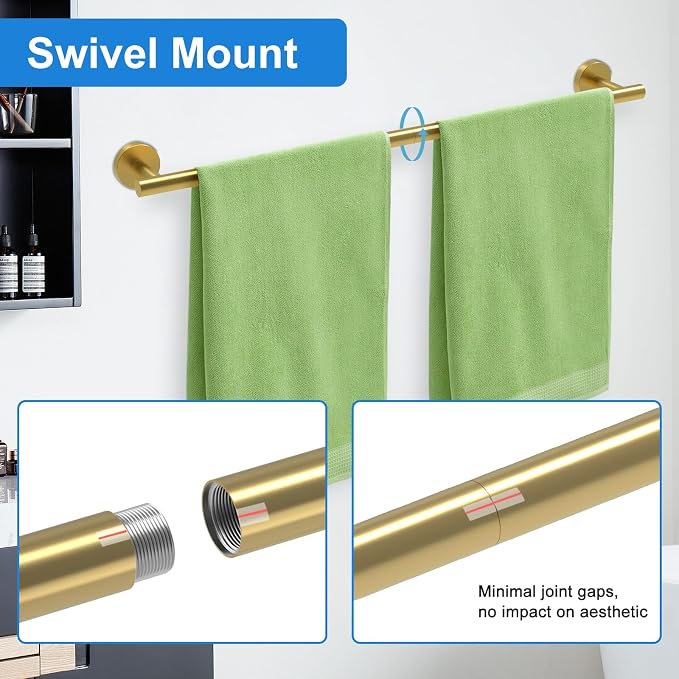 24 Inch Brushed Gold Towel Bar for Bathroom Wall, SUS304 Stainless Steel - Image 7