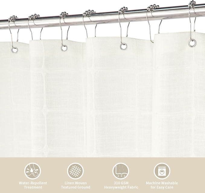 MitoVilla Cream White Small Stall Shower Curtain 36 x 72, Narrow Polyester - Image 3