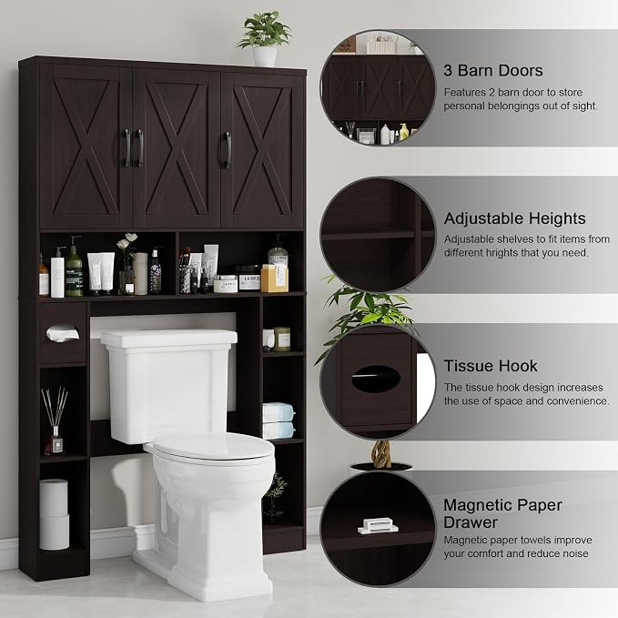 Over The Toilet Storage Cabinet, Farmhouse Toilet Cabinet Rack - Image 3