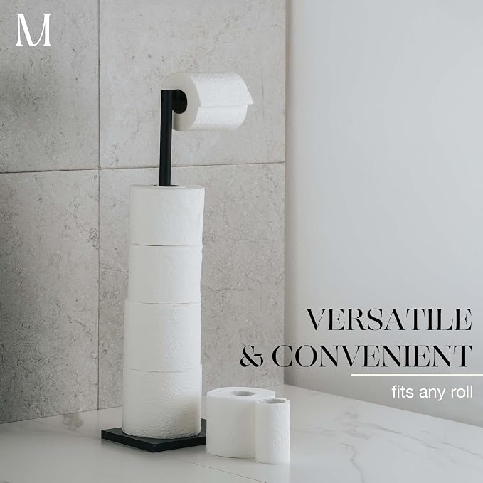 MARMOLUX ACC Free Standing Matte Black Toilet Paper Holder Stand Black Marble - Image 5