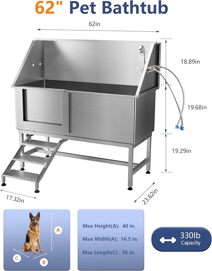 62 inch Dog Washing Station, Right Door Grooming tub - Image 4