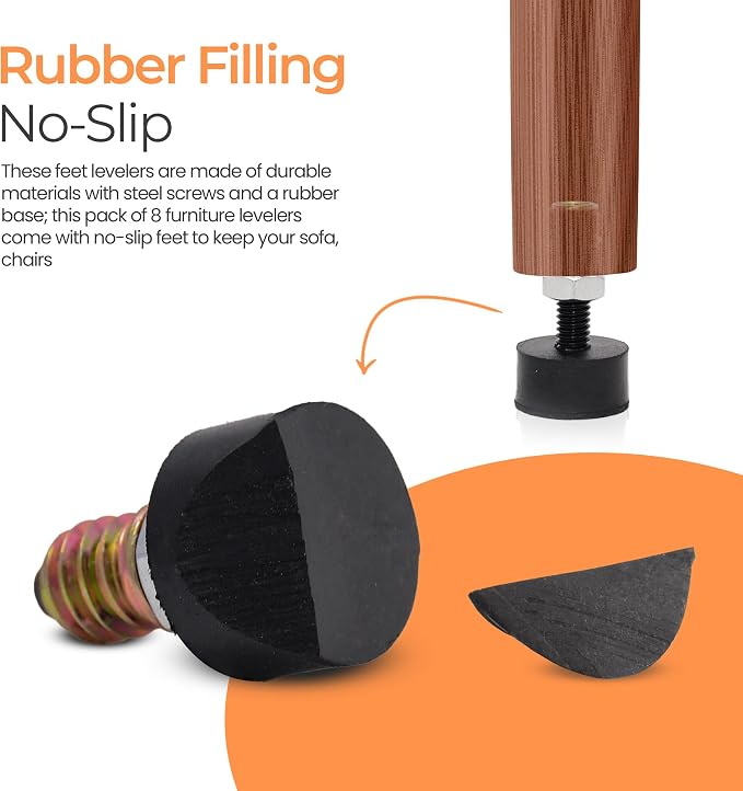 M8 Rubber Adjustable Furniture Leveler，8 Pack Leveling Feet Screws in Threaded - Image 4