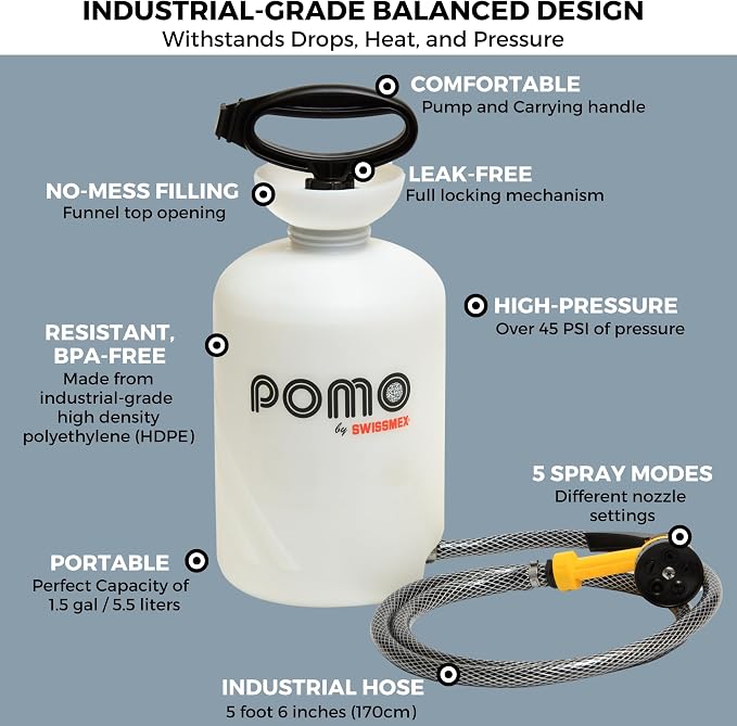 Pomo High Pressure 5L Portable Shower, Outdoor Shower, Camping Shower, Surf - Image 3