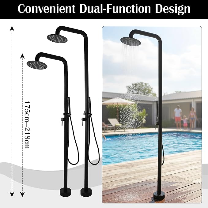 Freestanding Outdoor Shower – Height Adjustable Matte Black Outdoor Shower - Image 8