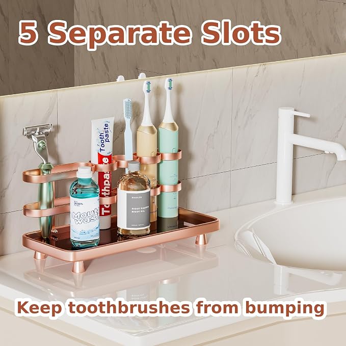 Electric Toothbrush Holder for Bathroom Countertop 5 Metal Slots Toothpaste - Image 2