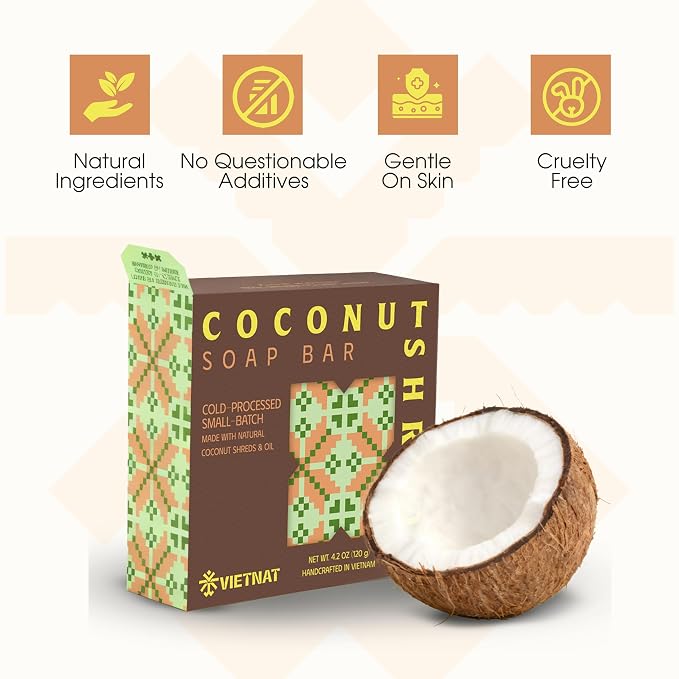 Coconut Shreds Soap Bar – Exfoliating & Moisturizing 2-in-1 Body Soap, Cold - Image 3