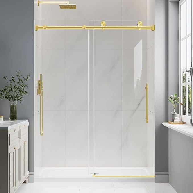 Frameless Glass Shower Door, 49-54" W x 76" H Sliding Frameless Shower Door by EASYWORC