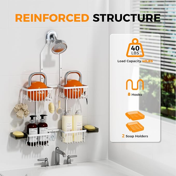 REINHARDT Aluminum Shower Caddy Hanging Adjustable Shower Caddy, Rustproof - Image 4
