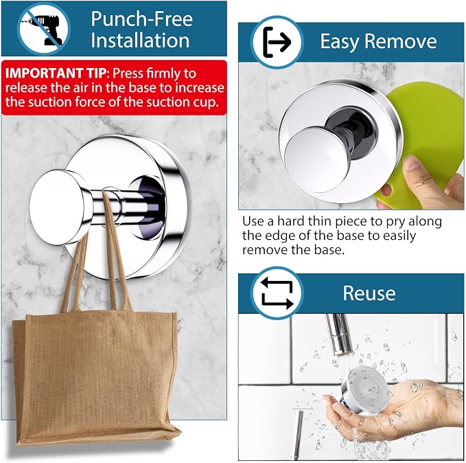 Suction Cup Hooks for Shower, Bathrooms Wall, Glass Door, Kitchen–Towel - Image 4