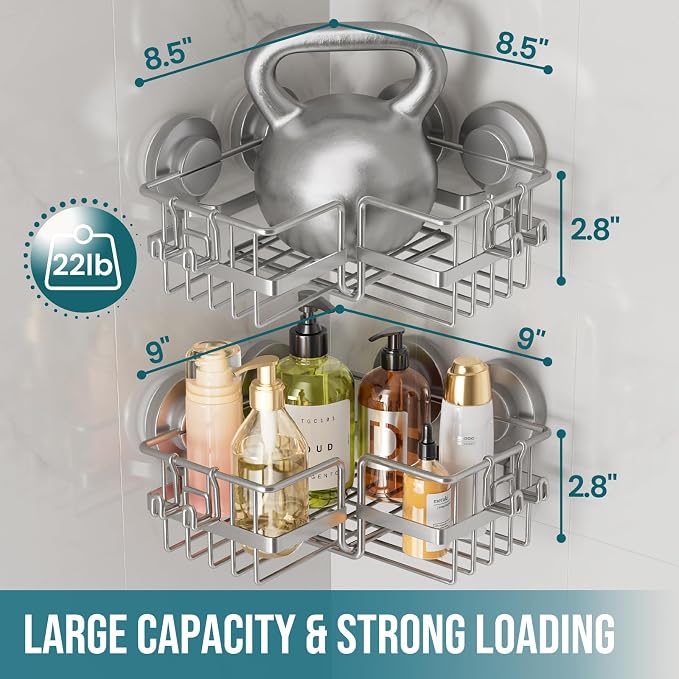 TAILI Corner-adaptive Suction Cup Shower Caddy 2 Pack, Stainless Steel - Image 3