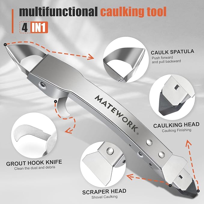 Caulking Tool Kit, Matework Stainless Steel Caulk Remover Caulking Tool Set - Image 2