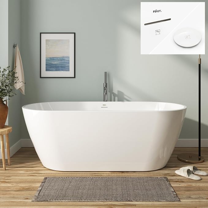 FerdY 67" Bali Acrylic Freestanding Bathtub, Gracefully Shaped Freestanding by FerdY