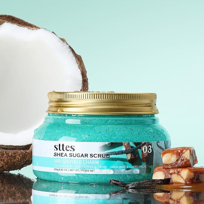 Sttes Shea Sugar Body Scrub 03 – Coconut & Vanilla Scent Shower Treatment 250g - Image 2